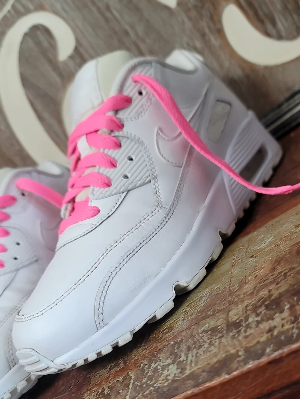Nike Air Max 90 LTR 'Triple White/Pink' Wmns 7.5 Good Condition, Fast Shipping